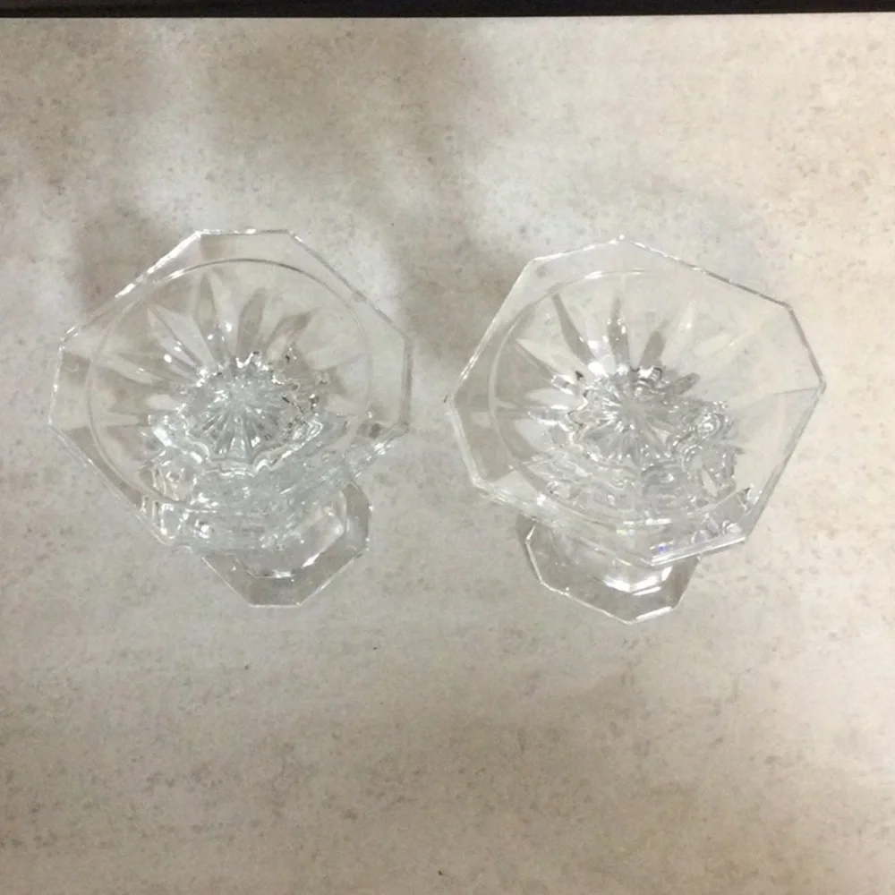 Two Clear Crystal Tapered Candlestick Holders - Home Accents